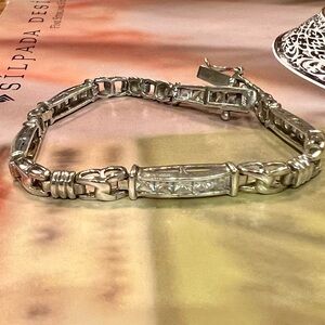 Vintage Silpada Sterling Silver Cubic Zirconia Princess Cut Tennis Bracelet